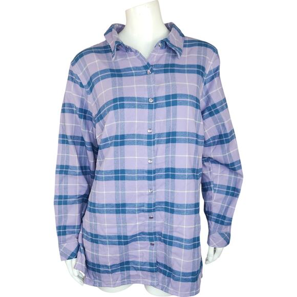 Joan Rivers Tops - Joan Rivers  Cotton Plaid Flannel Snap Front Shirt Dusty Purple Large Petite